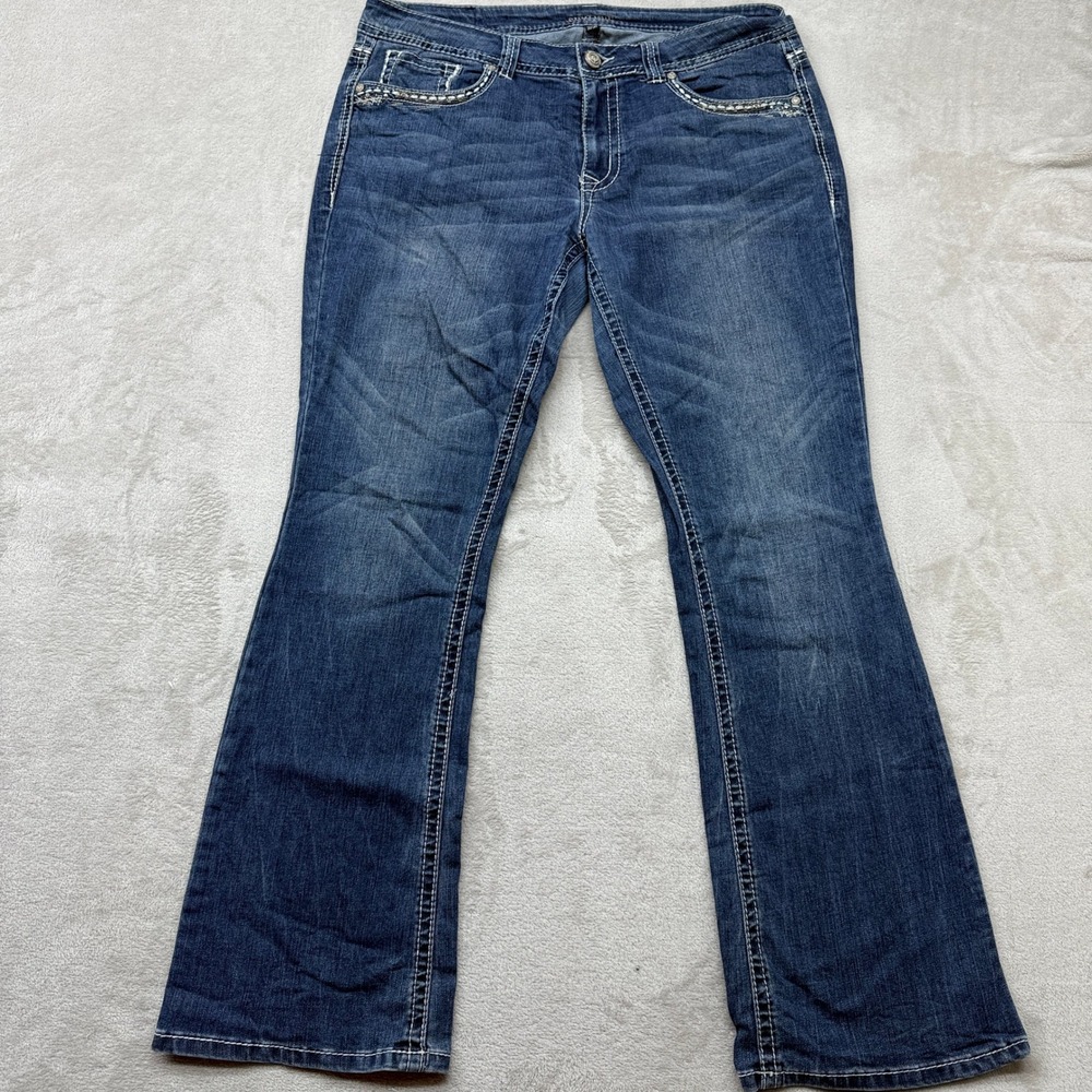 Shyanne Jeans Women's 32 Bootcut Blue Embellished Contrast Stitch Western Rodeo